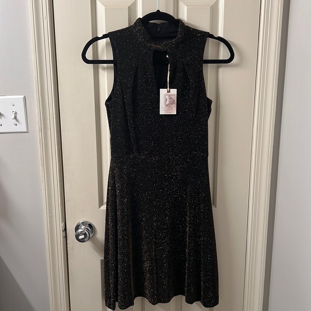 Jessica Simpson black and gold cocktail dress